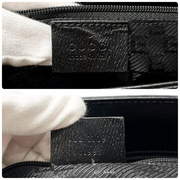 GUCCI Vintage G Square Logo Shoulder Bag Gray Black Cotton Leather [103945] - Picture 12 of 12